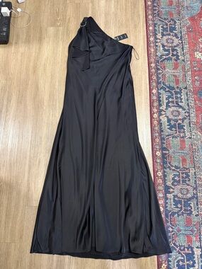 New Lauren Ralph Lauren Black One-Shoulder Satin Maxi Dress with Buckle